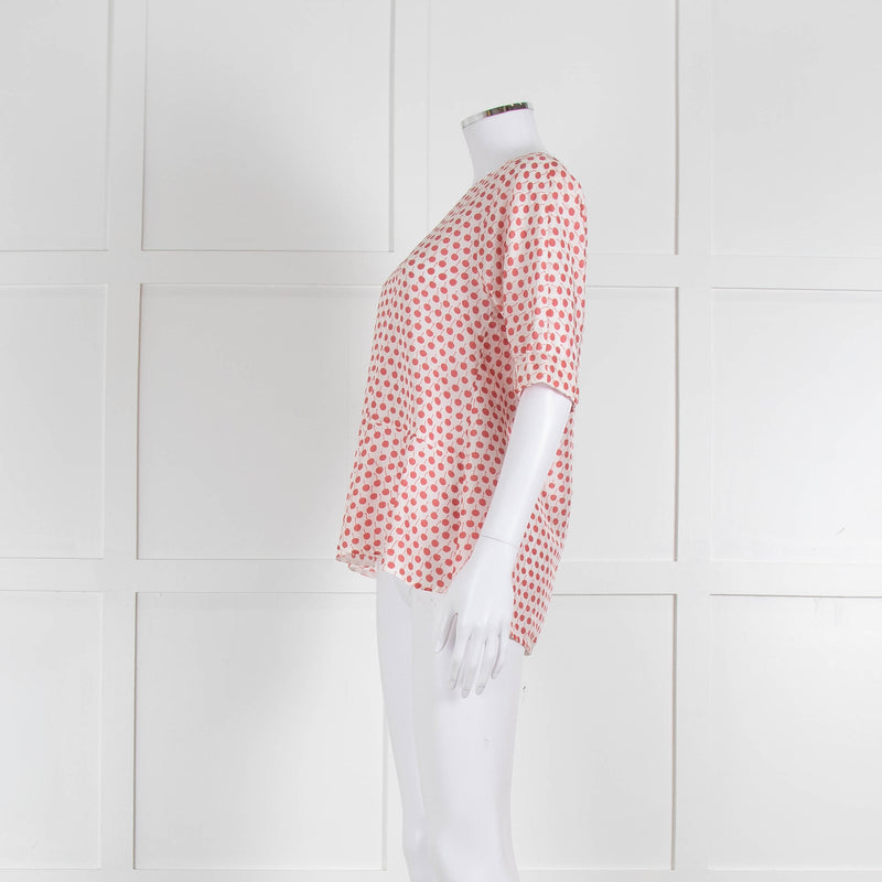 Odeeh White Silk Cherry Print 3/4 Length Sleeve Blouse