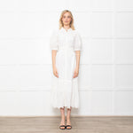 Me + Em White Linen Broderie Collared Dress