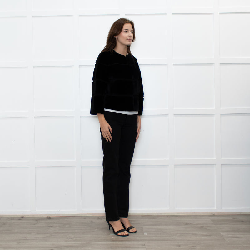 Max Mara Studio Black Sheared Rabbit Cropped Jacket