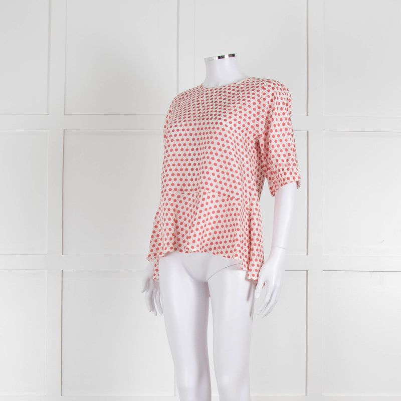 Odeeh White Silk Cherry Print 3/4 Length Sleeve Blouse