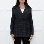 Weekend Max Mara Blue Beige Check Wool Blazer Jacket