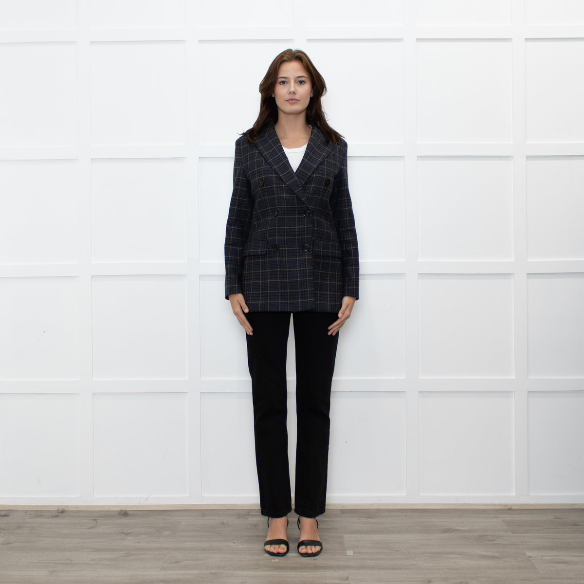 Weekend Max Mara Blue Beige Check Wool Blazer Jacket