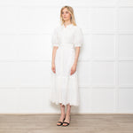 Me + Em White Linen Broderie Collared Dress