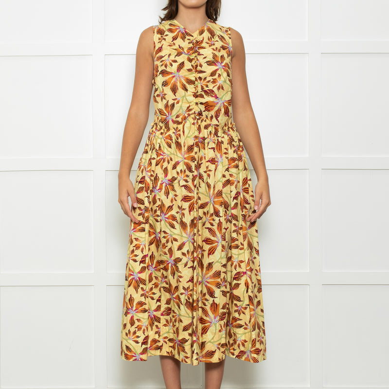 Ulla Johnson Yellow Floral Sleeveless Cotton Maxi Dress