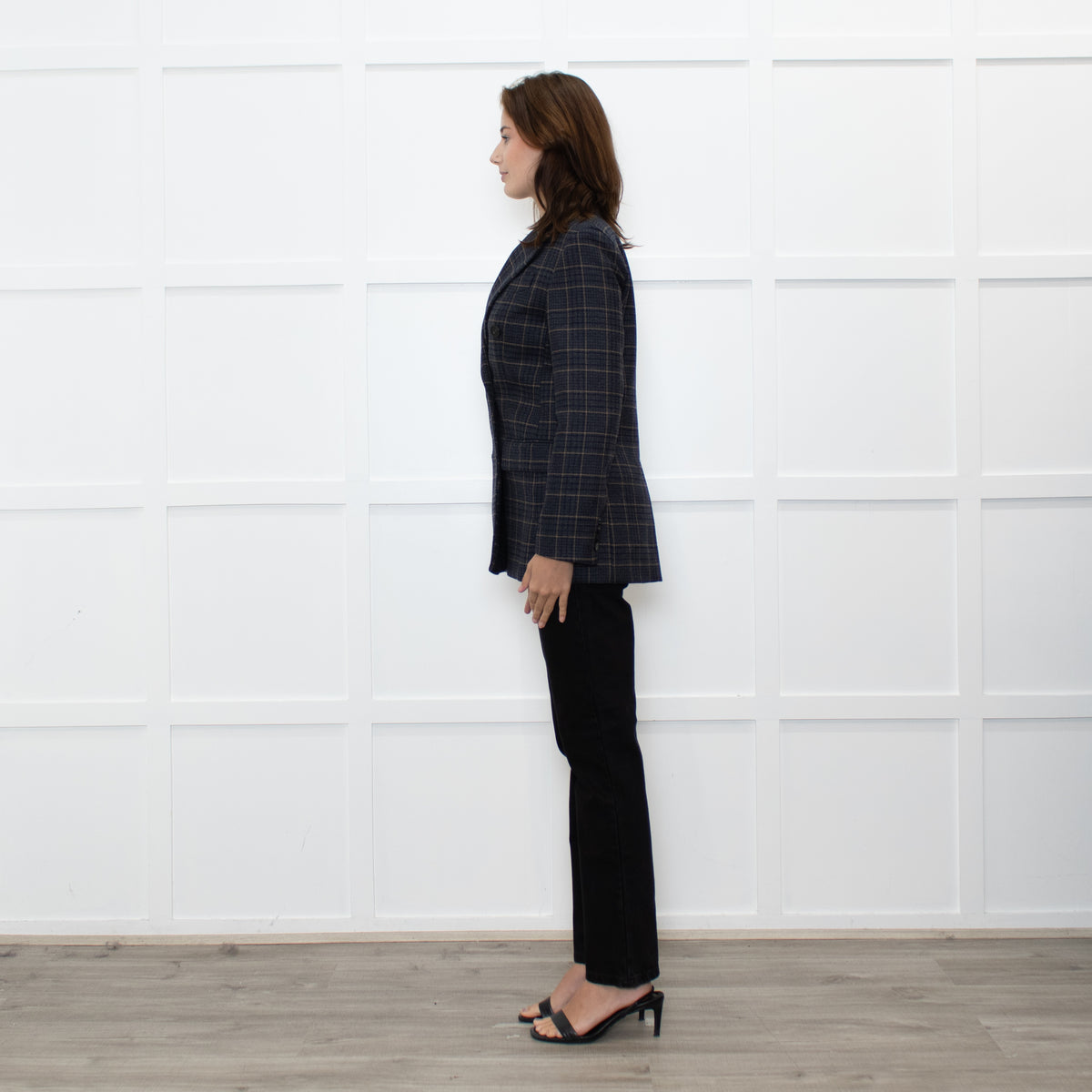 Weekend Max Mara Blue Beige Check Wool Blazer Jacket