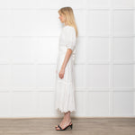 Me + Em White Linen Broderie Collared Dress