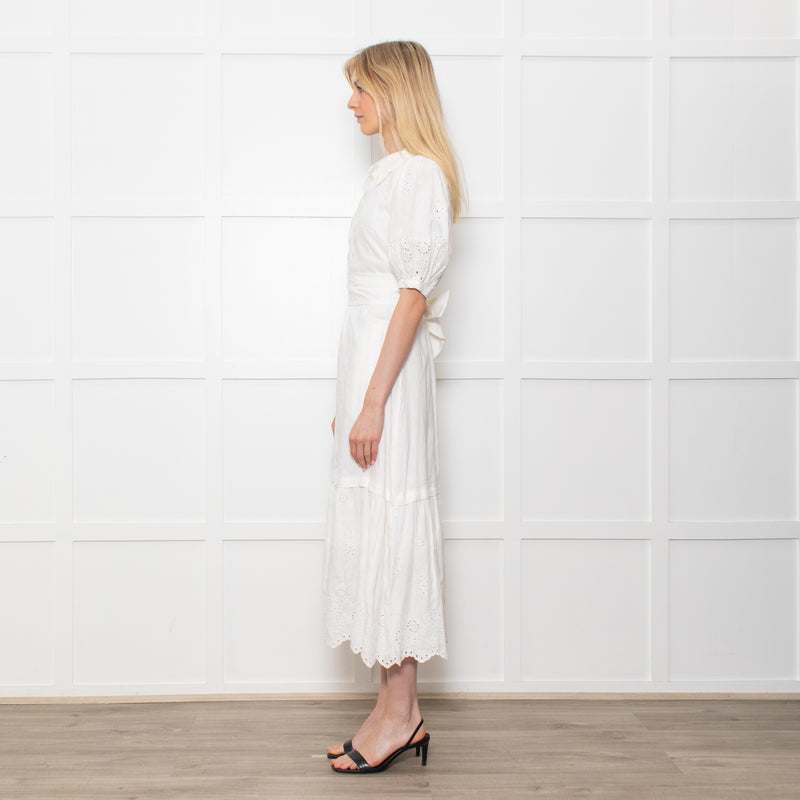 Me + Em White Linen Broderie Collared Dress