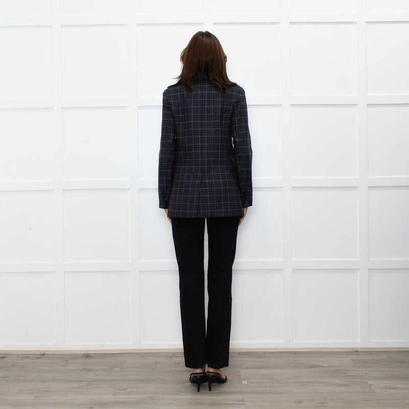 Weekend Max Mara Blue Beige Check Wool Blazer Jacket