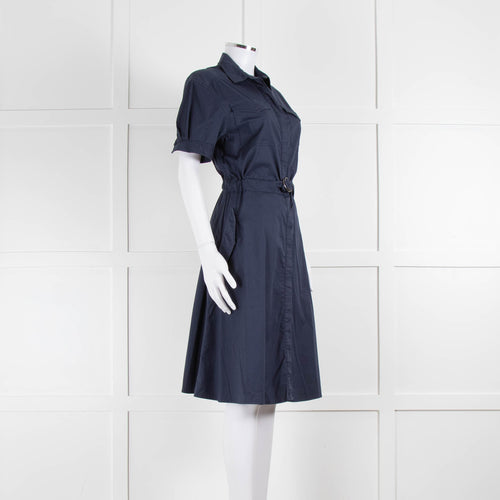 Burberry Navy Blue Cotton Midi Shirt Dress