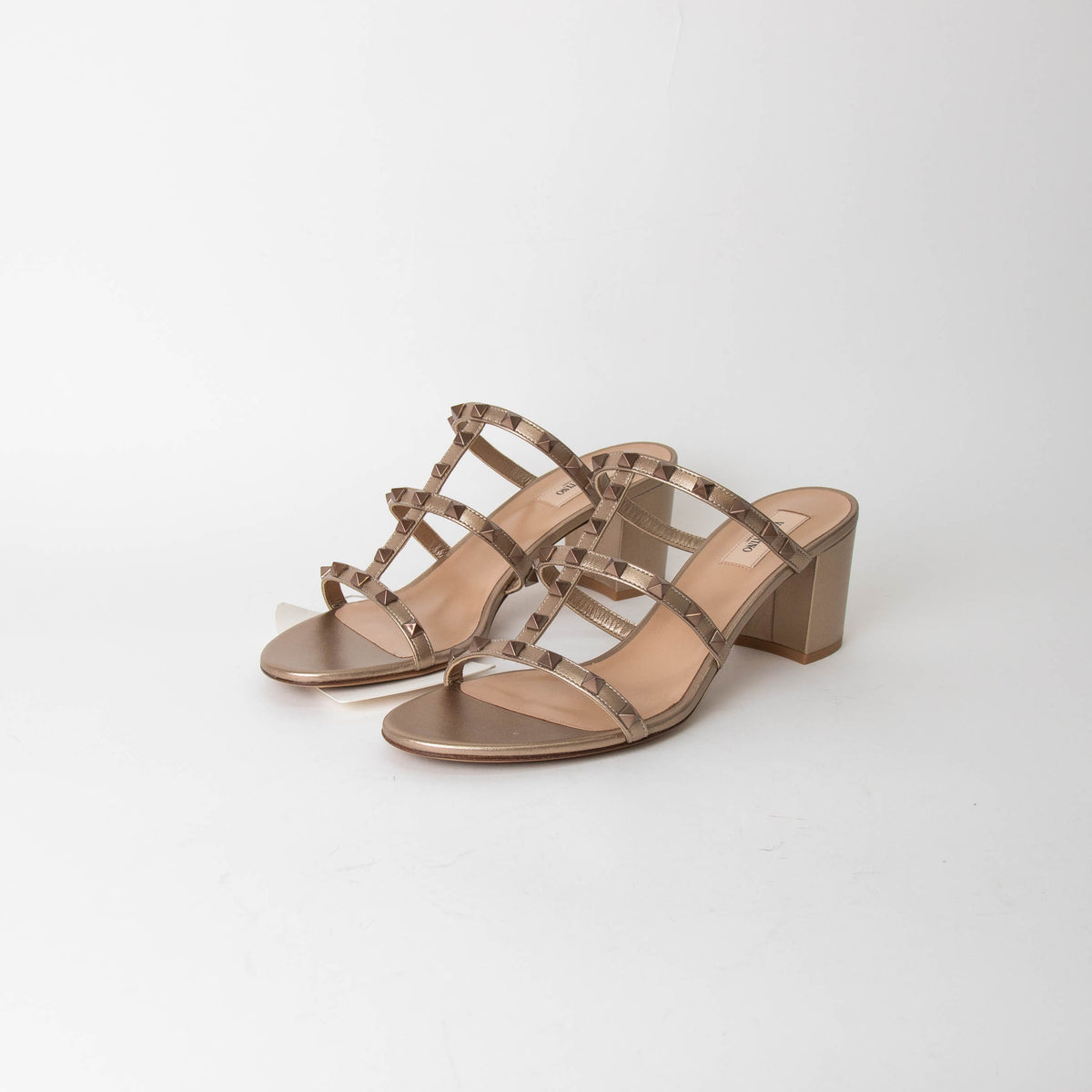 Valentino Bronze Rockstud Block Heel Sandals