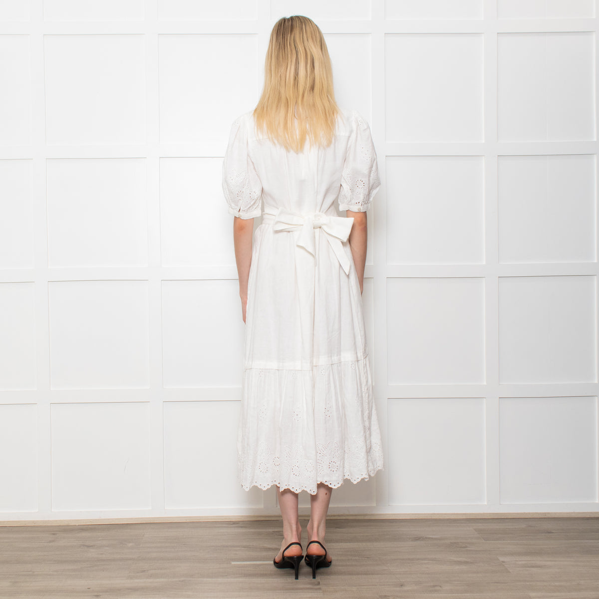 Me + Em White Linen Broderie Collared Dress