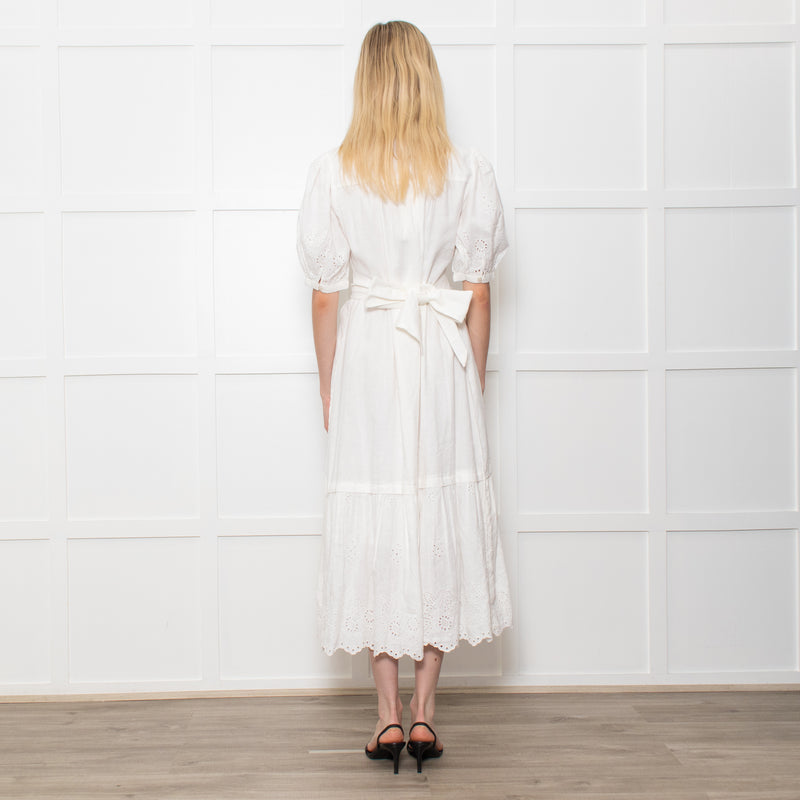 Me + Em White Linen Broderie Collared Dress