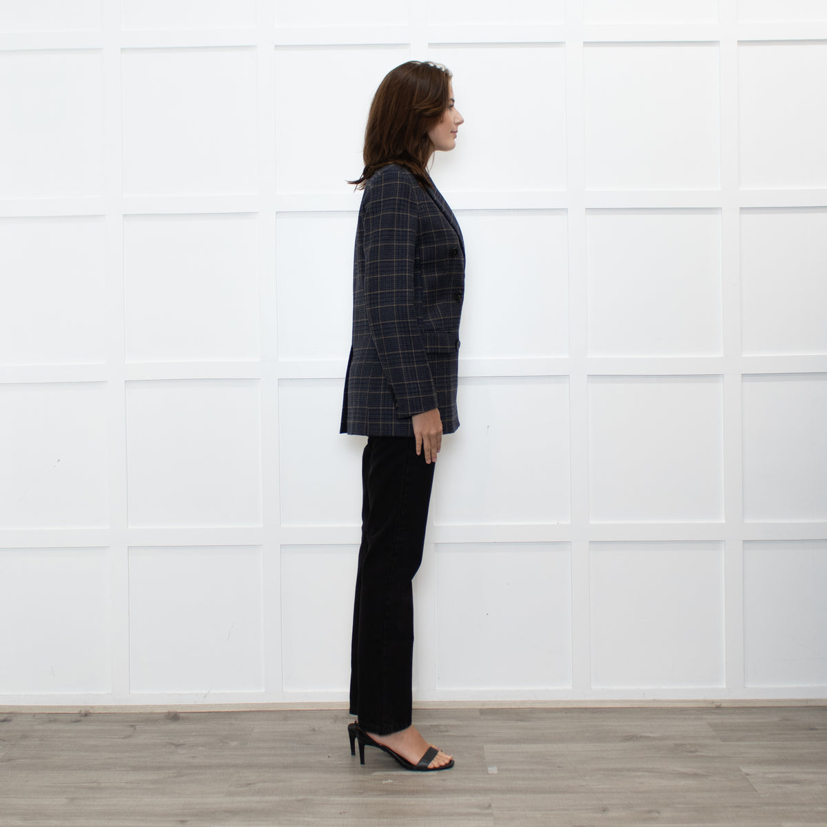 Weekend Max Mara Blue Beige Check Wool Blazer Jacket