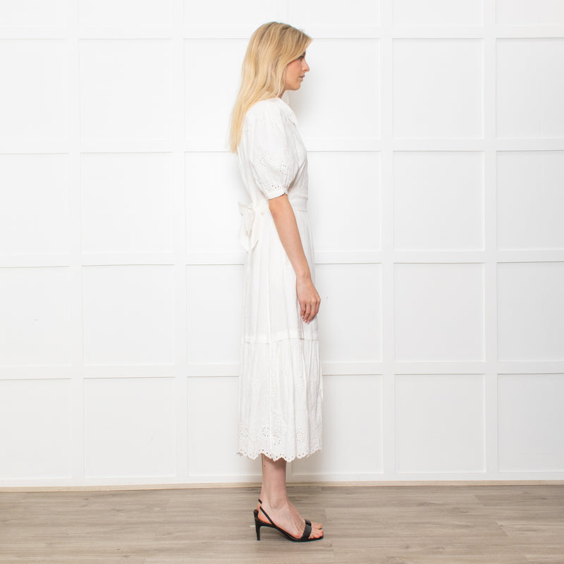 Me + Em White Linen Broderie Collared Dress