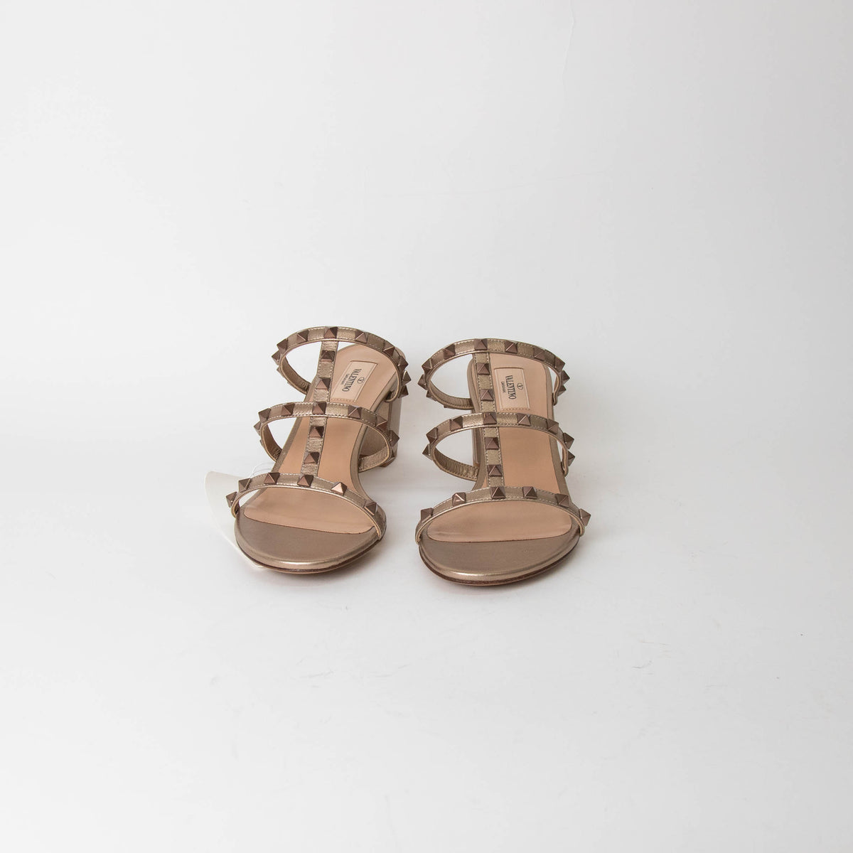 Valentino Bronze Rockstud Block Heel Sandals