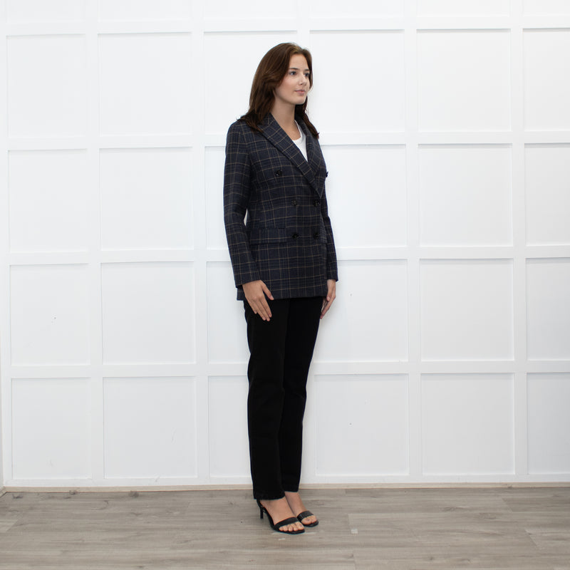 Weekend Max Mara Blue Beige Check Wool Blazer Jacket