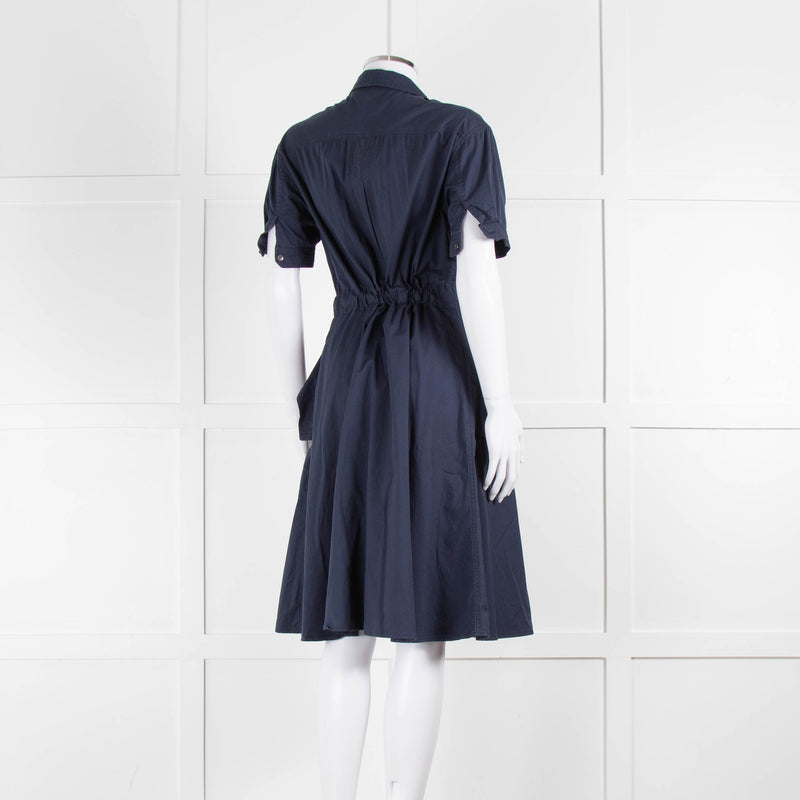 Burberry Navy Blue Cotton Midi Shirt Dress