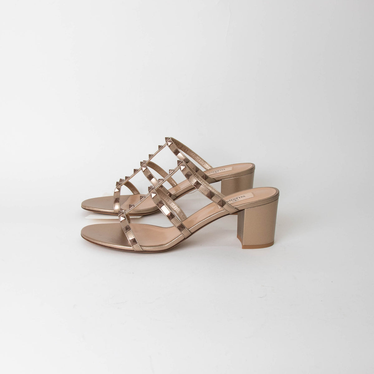 Valentino Bronze Rockstud Block Heel Sandals