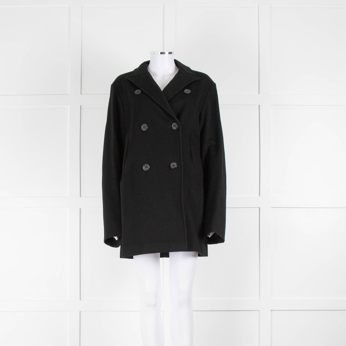 Jil Sander Black Wool Pea Coat with Quilted Lining