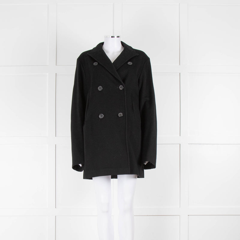 Jil Sander Black Wool Pea Coat with Quilted Lining