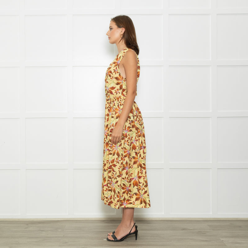Ulla Johnson Yellow Floral Sleeveless Cotton Maxi Dress