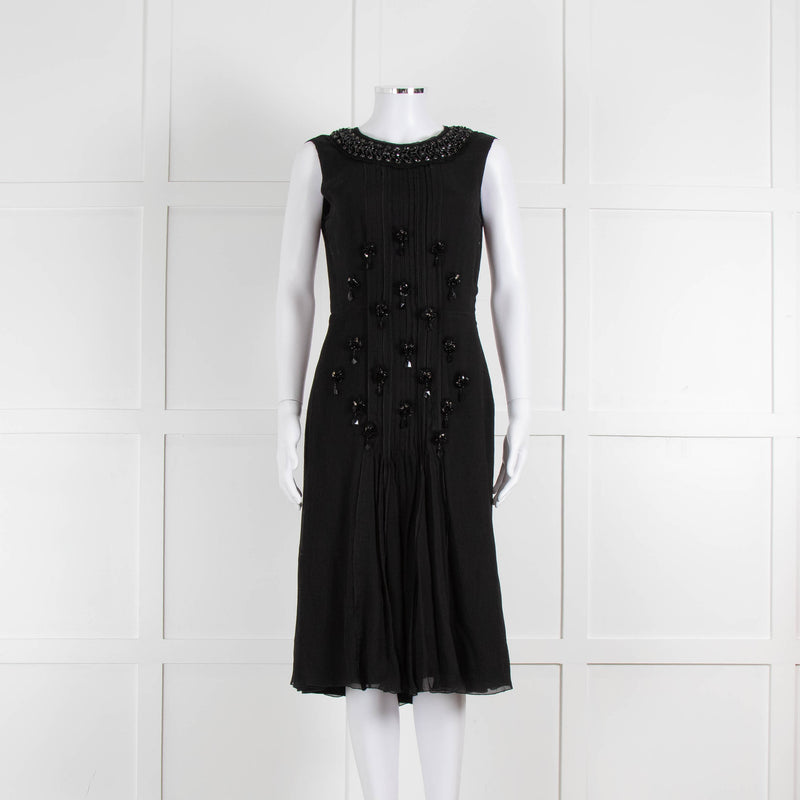 Prada Black Silk Chiffon Beaded Sleeveless Dress