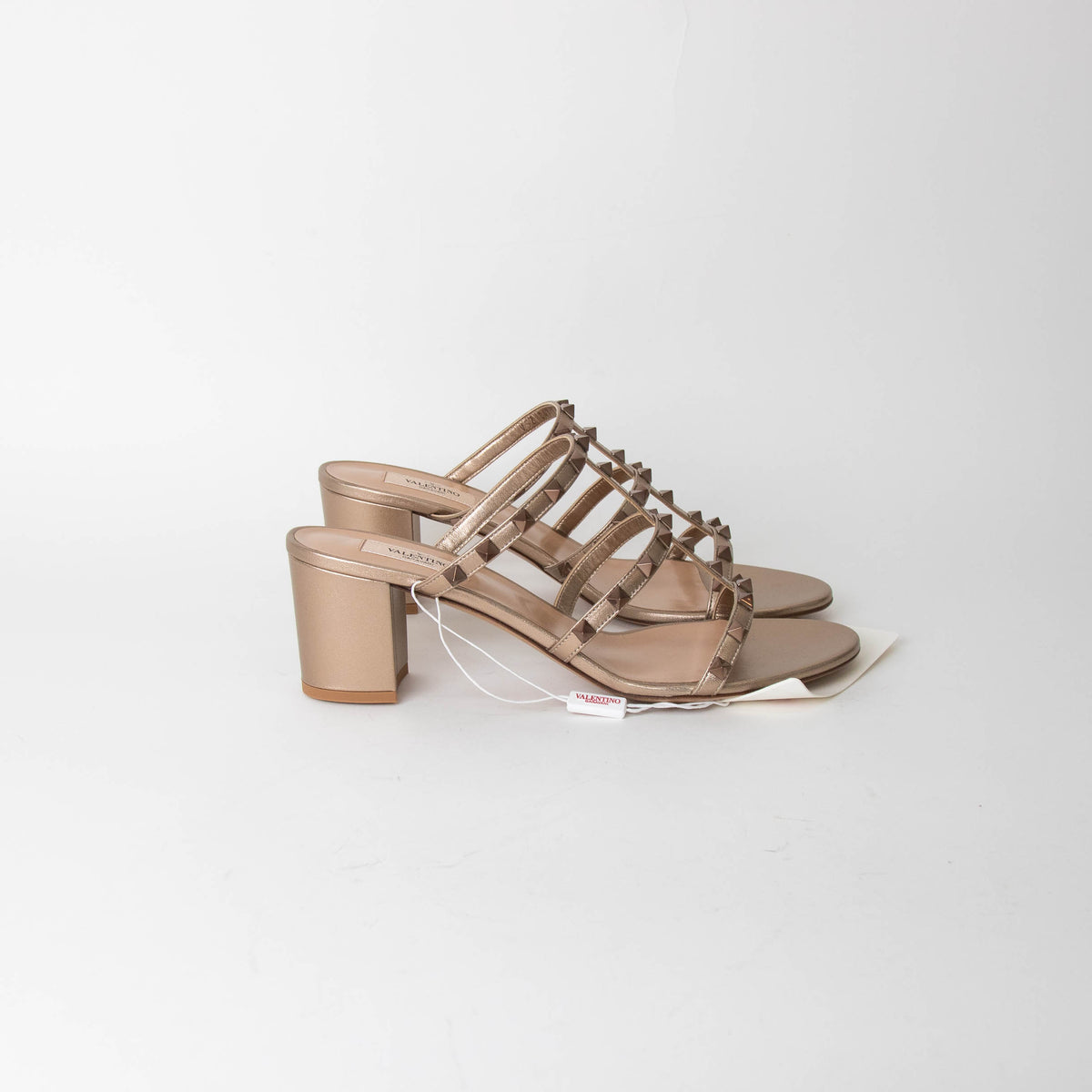 Valentino Bronze Rockstud Block Heel Sandals