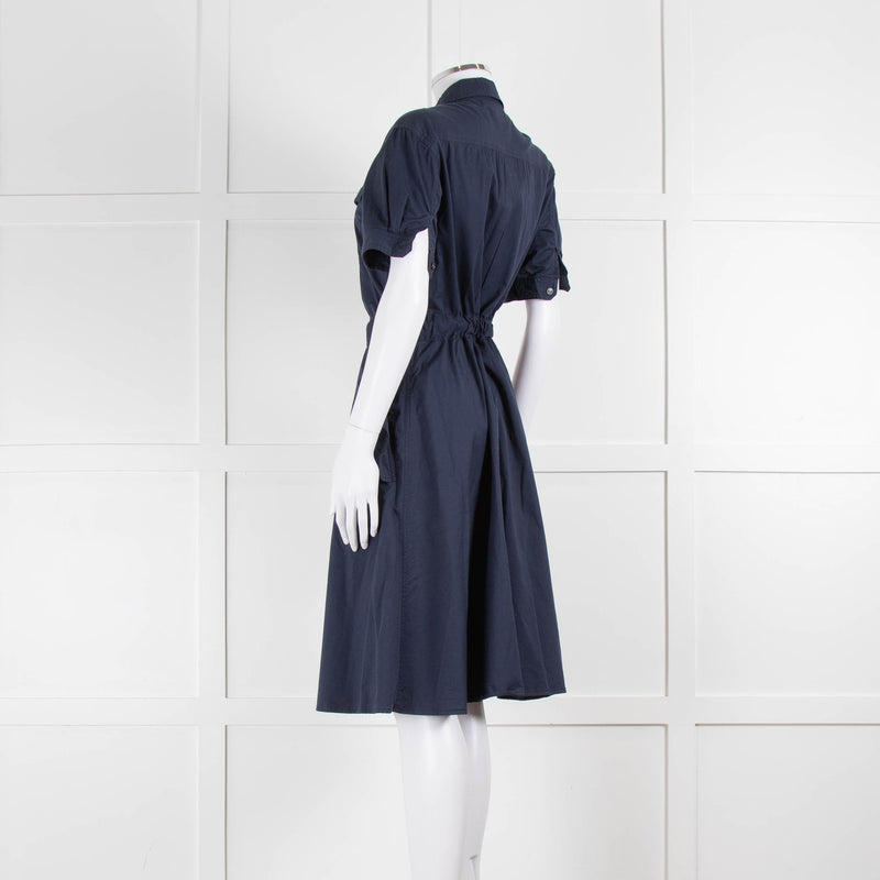 Burberry Navy Blue Cotton Midi Shirt Dress