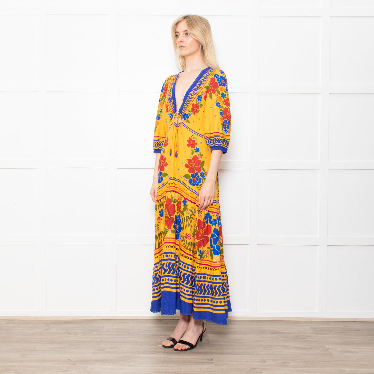 Farm Rio Yellow and Blue Floral Yard Lenzing Maxi Dress