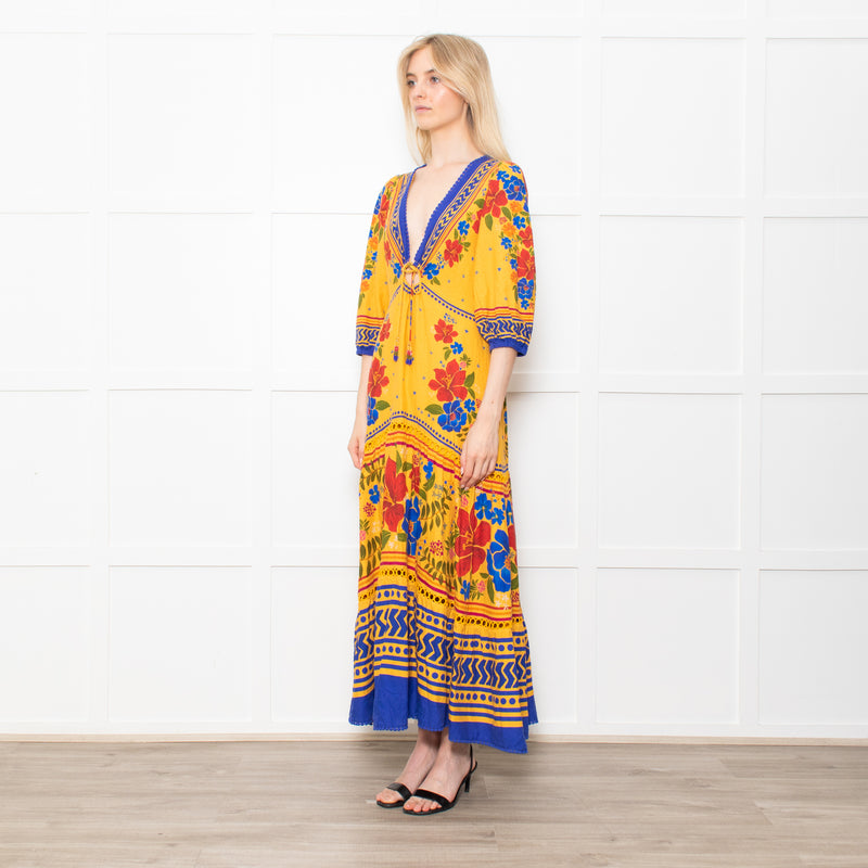 Farm Rio Yellow and Blue Floral Yard Lenzing Maxi Dress