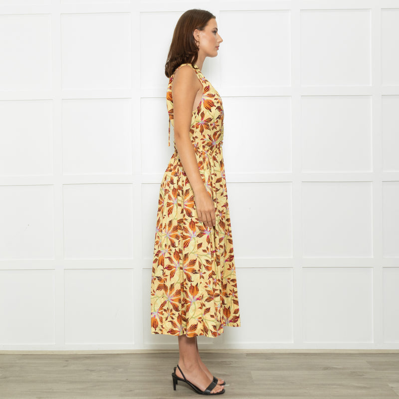 Ulla Johnson Yellow Floral Sleeveless Cotton Maxi Dress