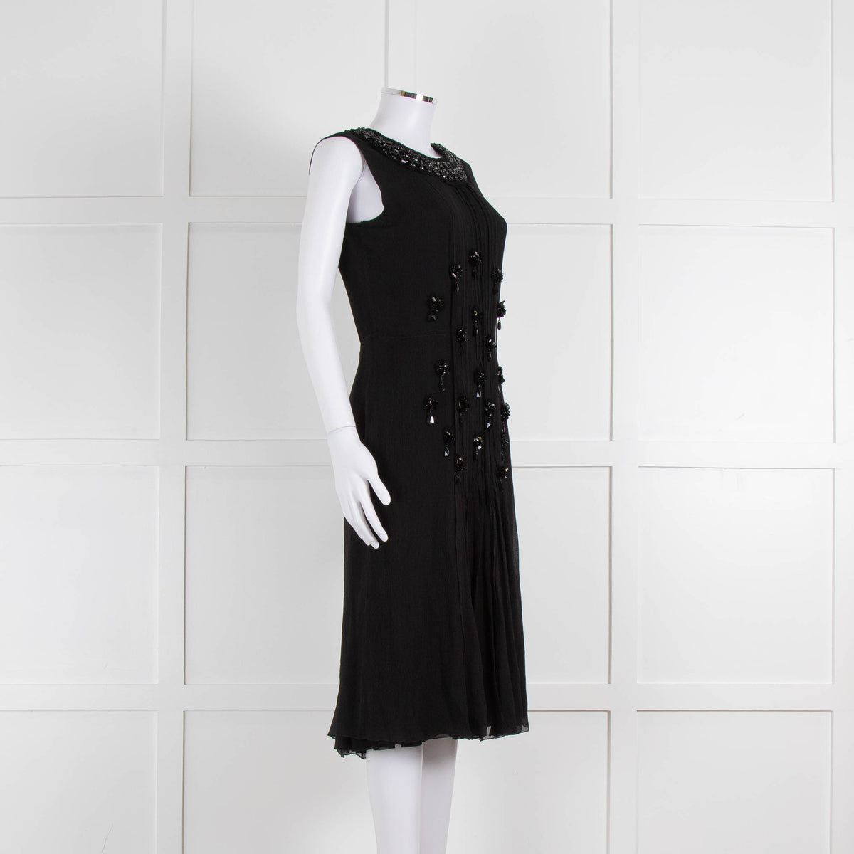 Prada Black Silk Chiffon Beaded Sleeveless Dress