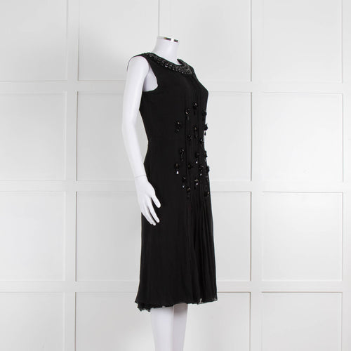 Prada Black Silk Chiffon Beaded Sleeveless Dress