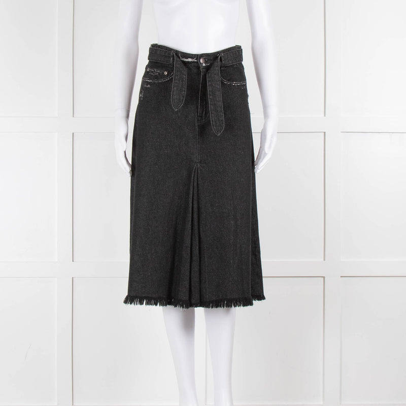 Zimmermann Grey Midi Skirt with Belted Waist