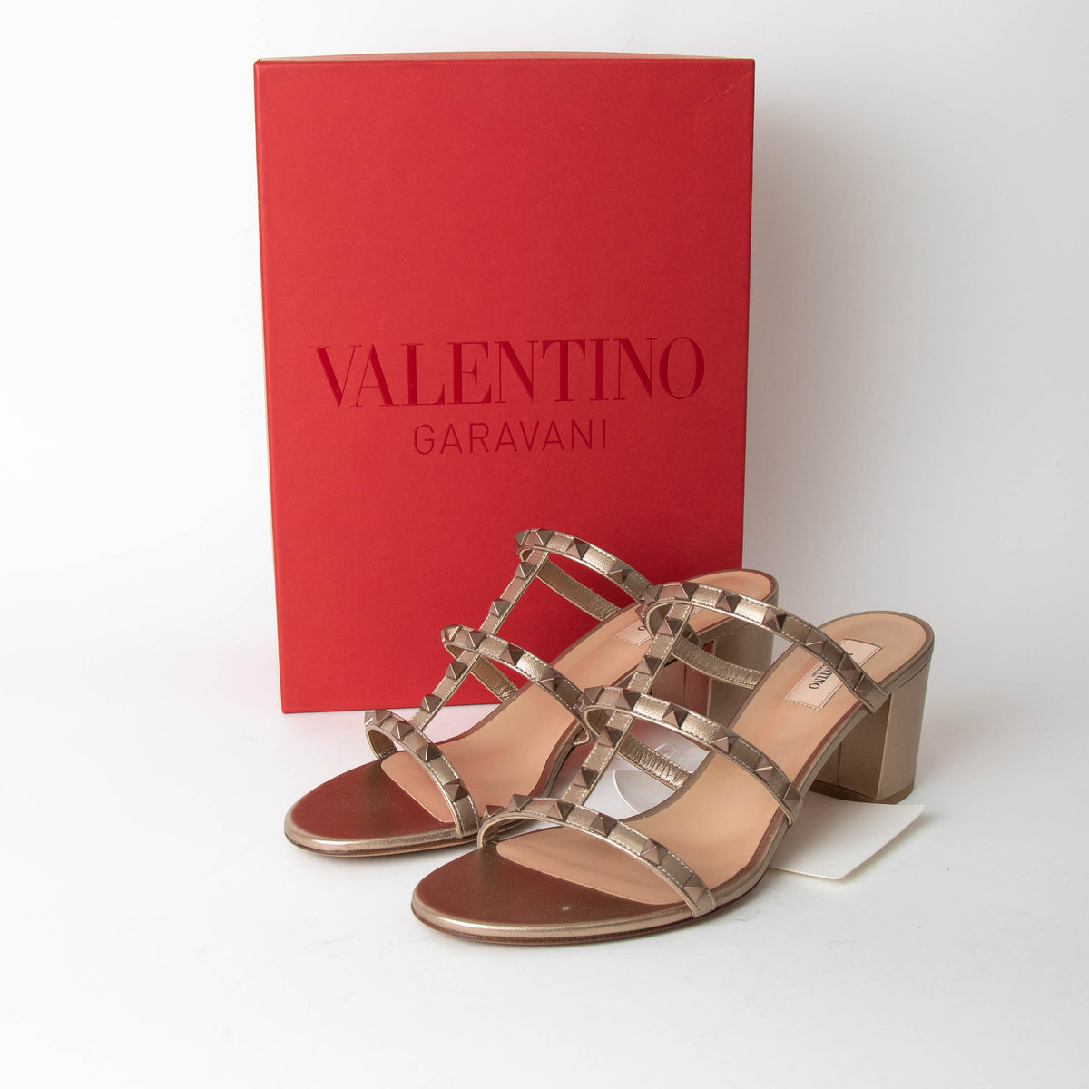 Valentino Bronze Rockstud Block Heel Sandals