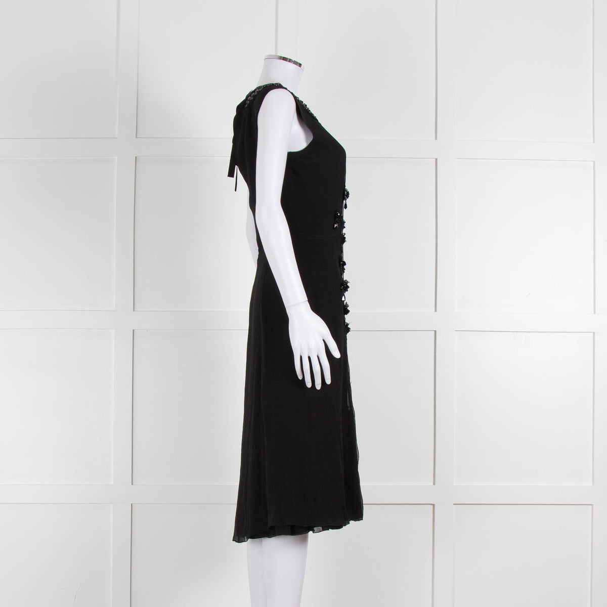 Prada Black Silk Chiffon Beaded Sleeveless Dress