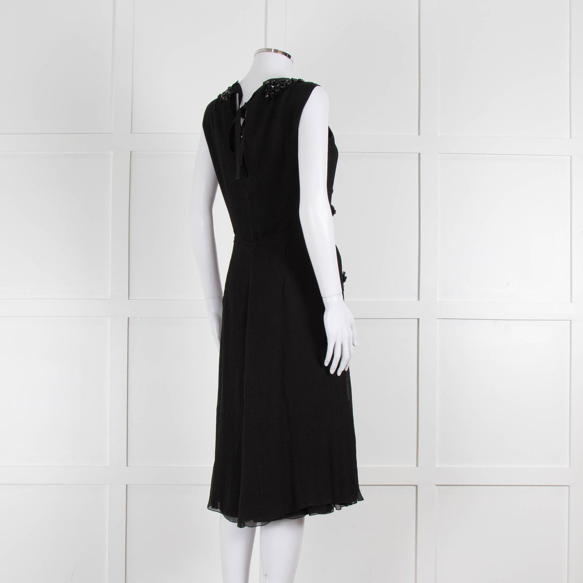 Prada Black Silk Chiffon Beaded Sleeveless Dress