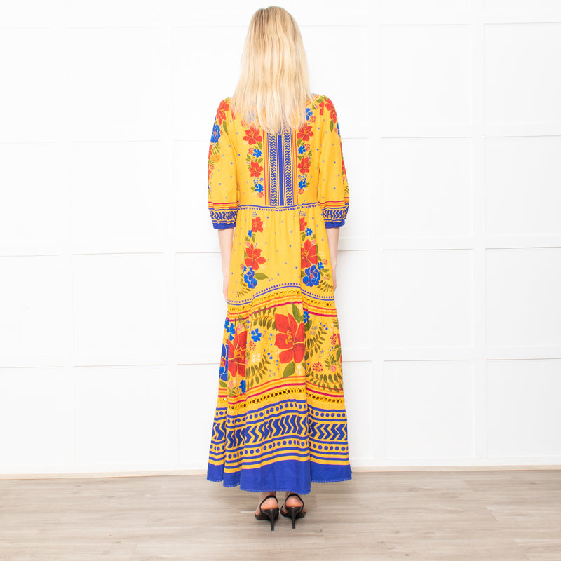 Farm Rio Yellow and Blue Floral Yard Lenzing Maxi Dress