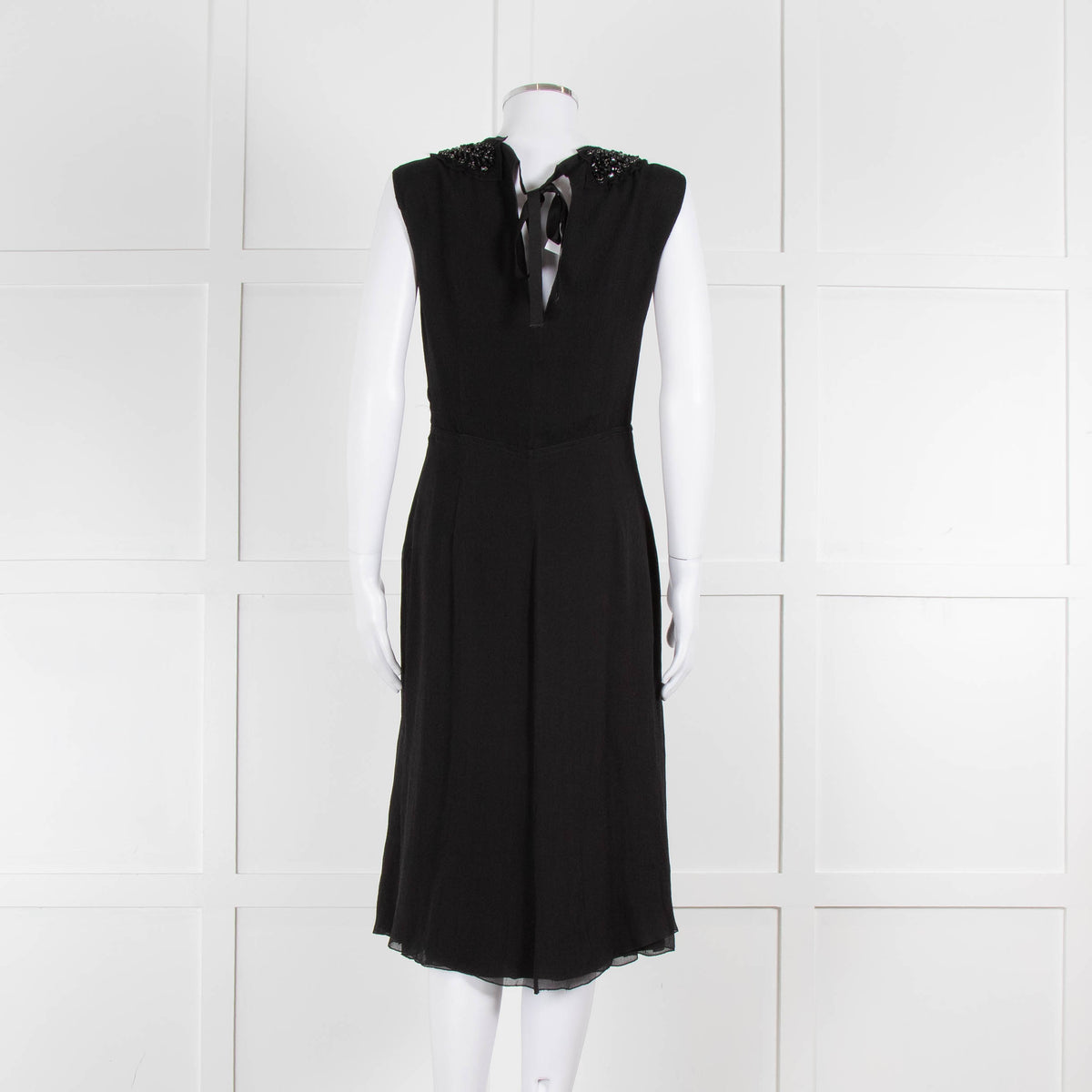 Prada Black Silk Chiffon Beaded Sleeveless Dress