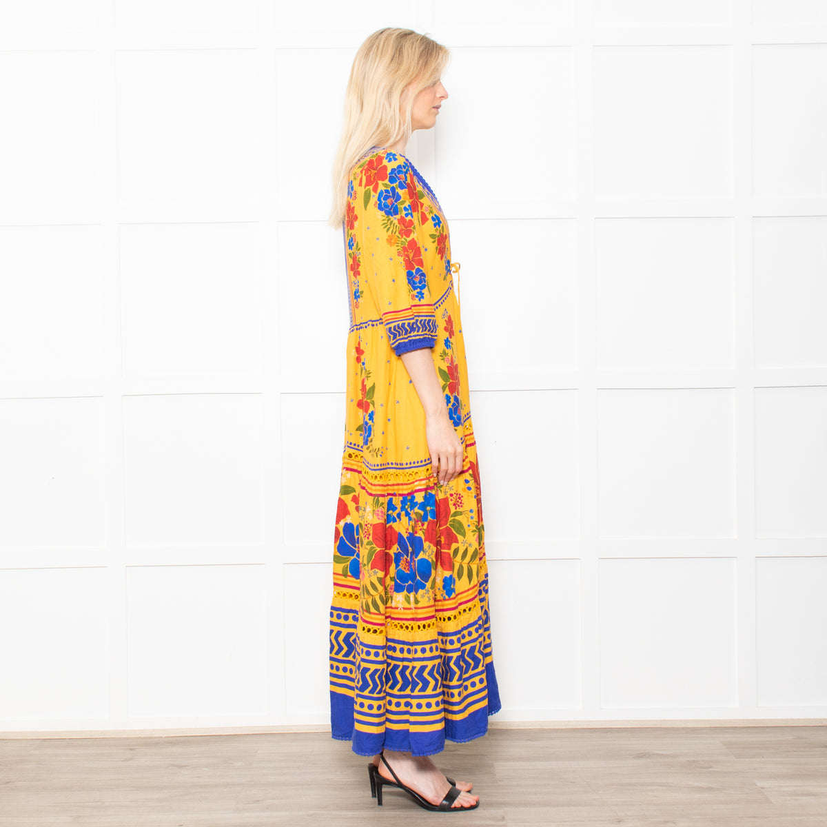 Farm Rio Yellow and Blue Floral Yard Lenzing Maxi Dress