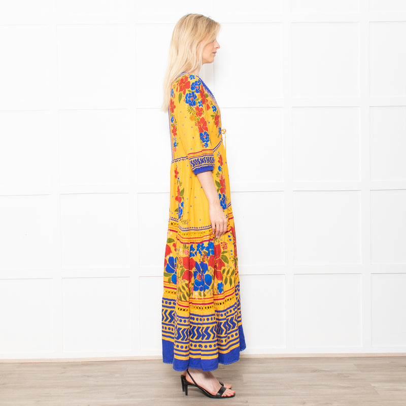 Farm Rio Yellow and Blue Floral Yard Lenzing Maxi Dress