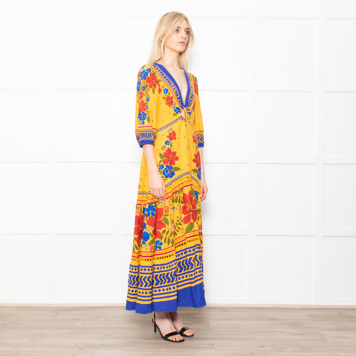 Farm Rio Yellow and Blue Floral Yard Lenzing Maxi Dress