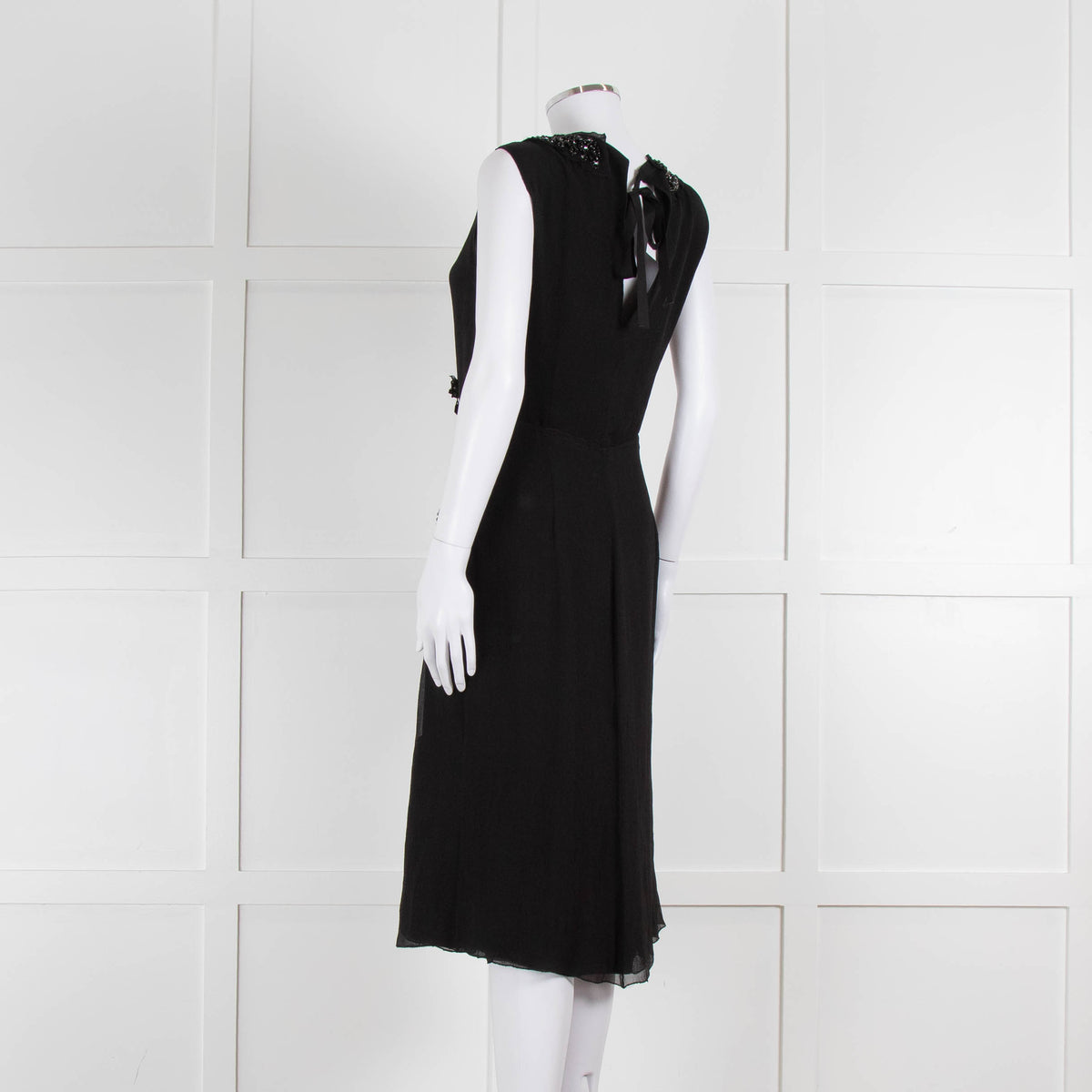 Prada Black Silk Chiffon Beaded Sleeveless Dress