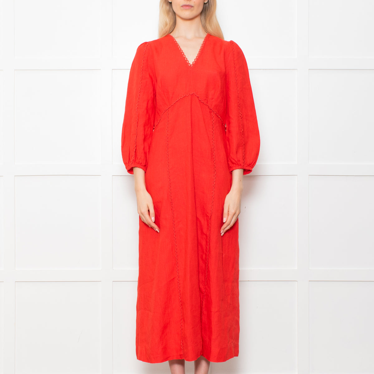 Aspiga Red Linen V Neck Maxi Dress
