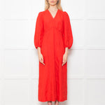 Aspiga Red Linen V Neck Maxi Dress