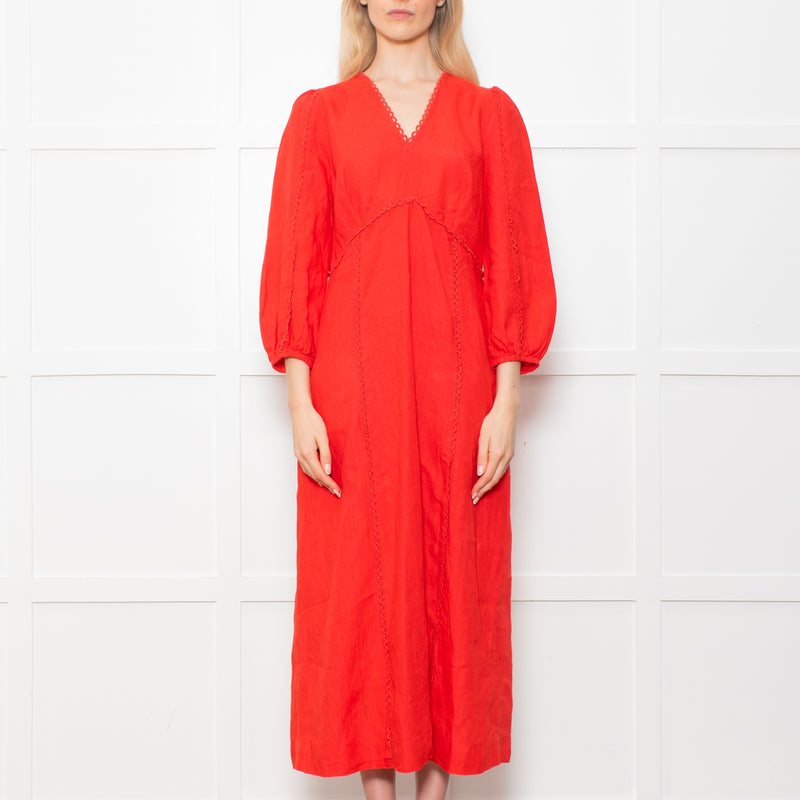 Aspiga Red Linen V Neck Maxi Dress