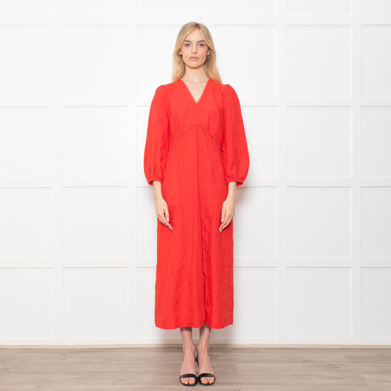 Aspiga Red Linen V Neck Maxi Dress