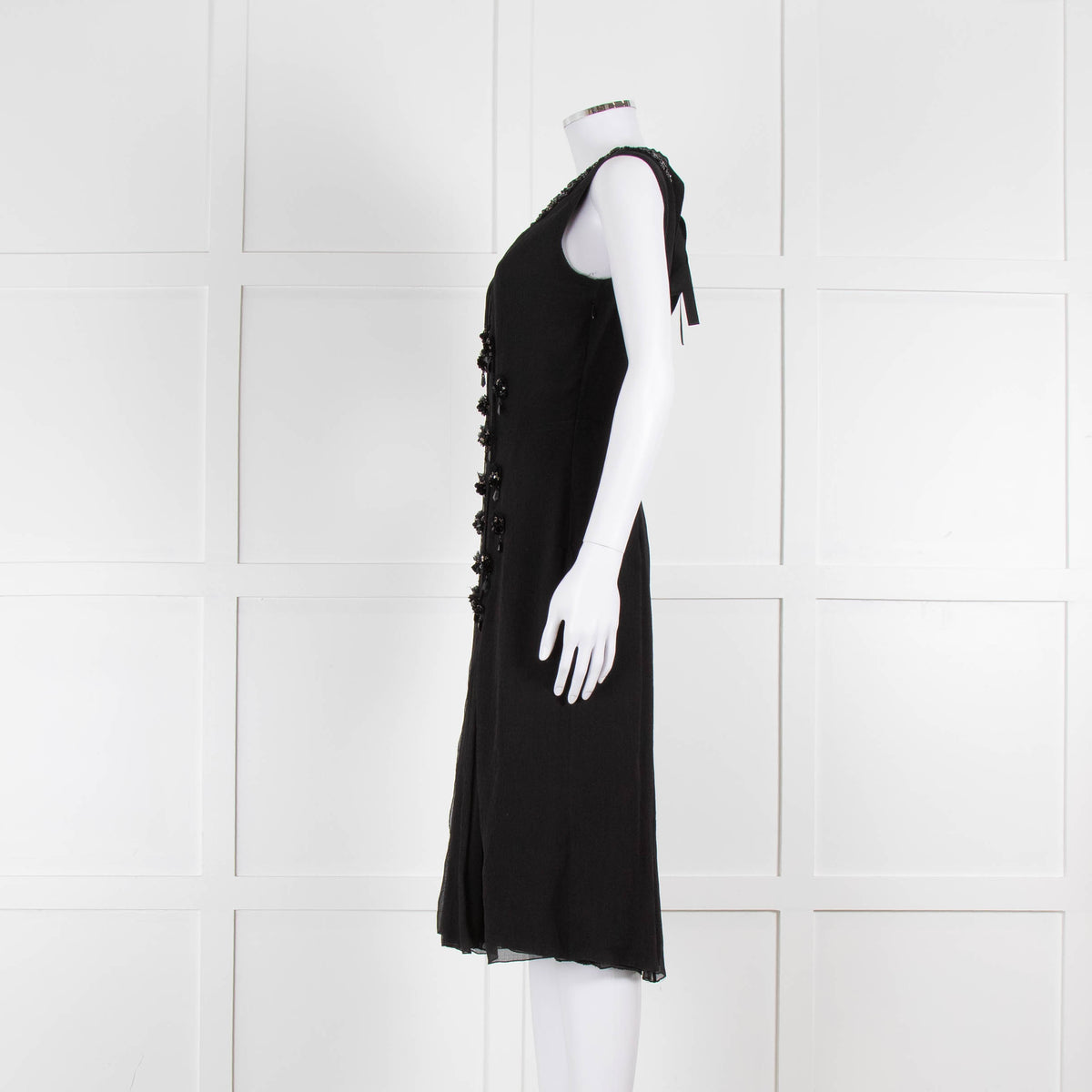 Prada Black Silk Chiffon Beaded Sleeveless Dress