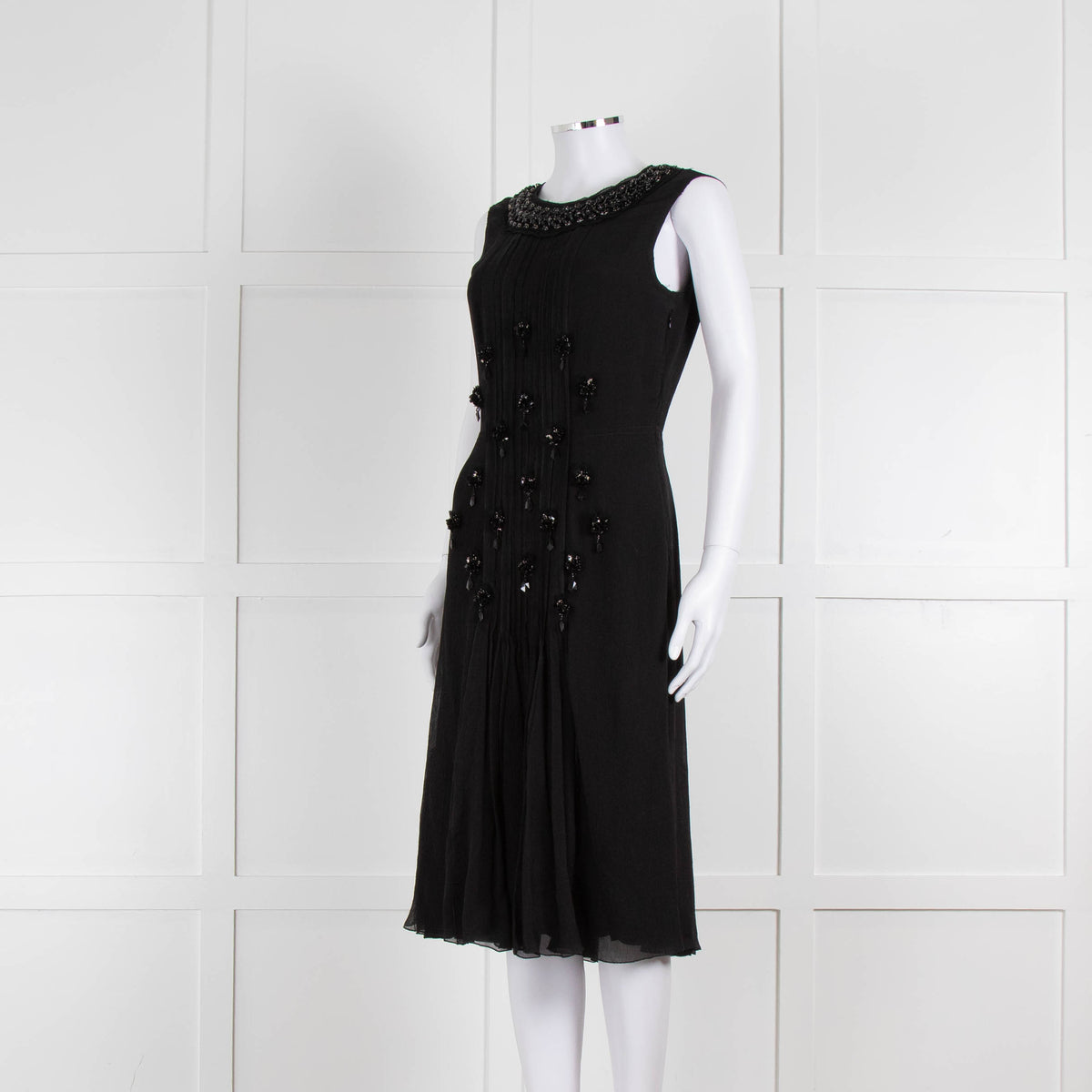 Prada Black Silk Chiffon Beaded Sleeveless Dress