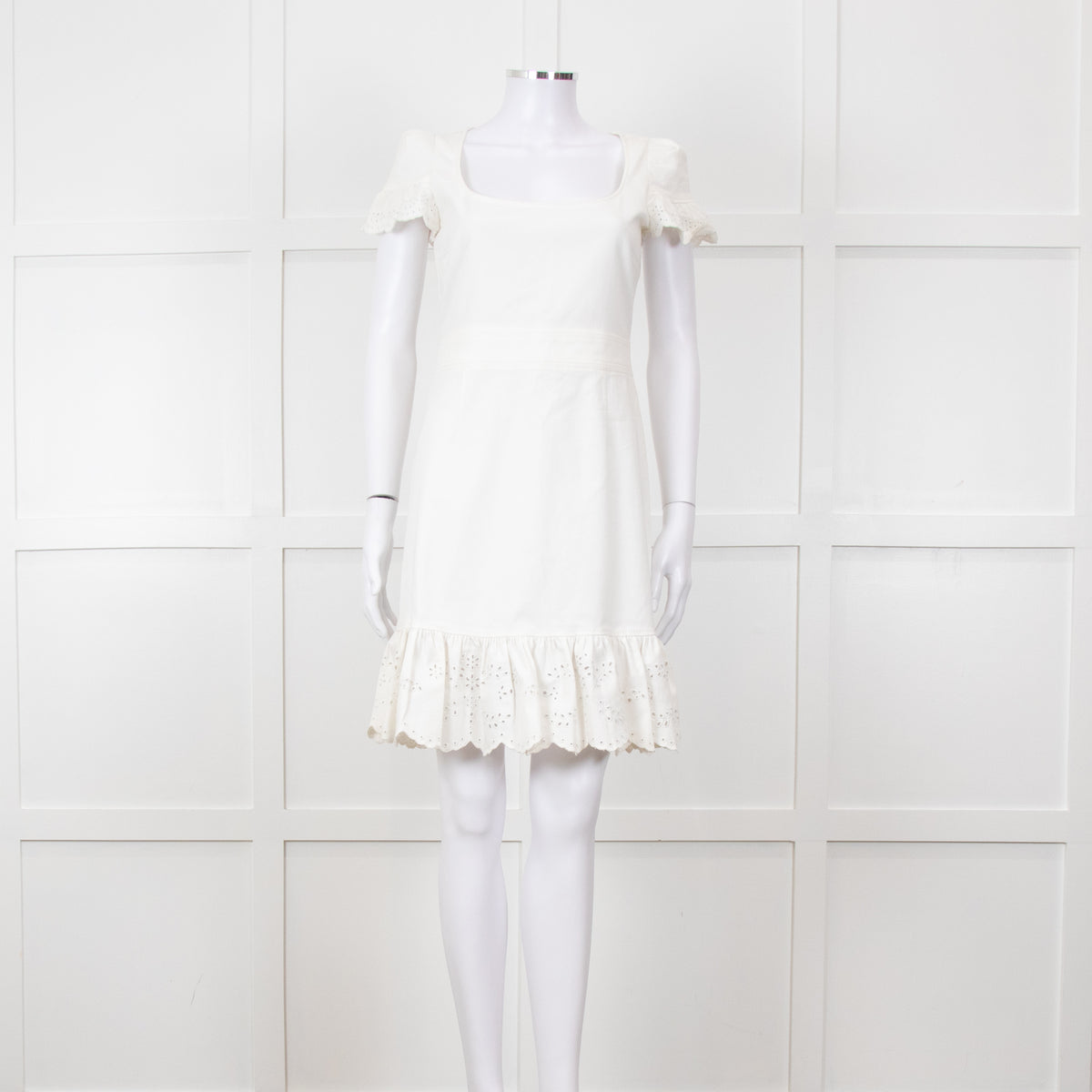 Red Valentino White Lace Trim Cotton Zip Back Dress